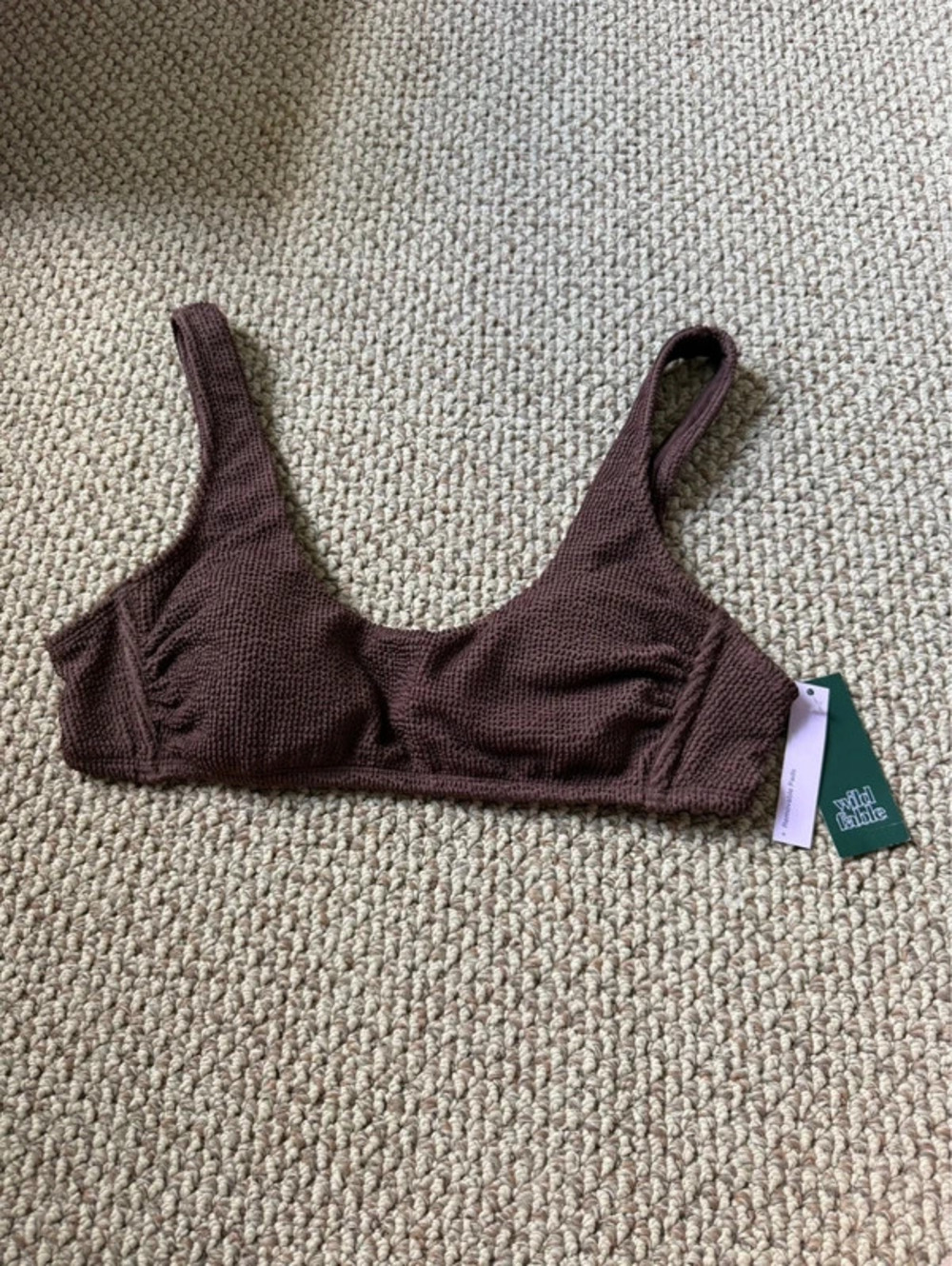 brown ribbed texture bikini top